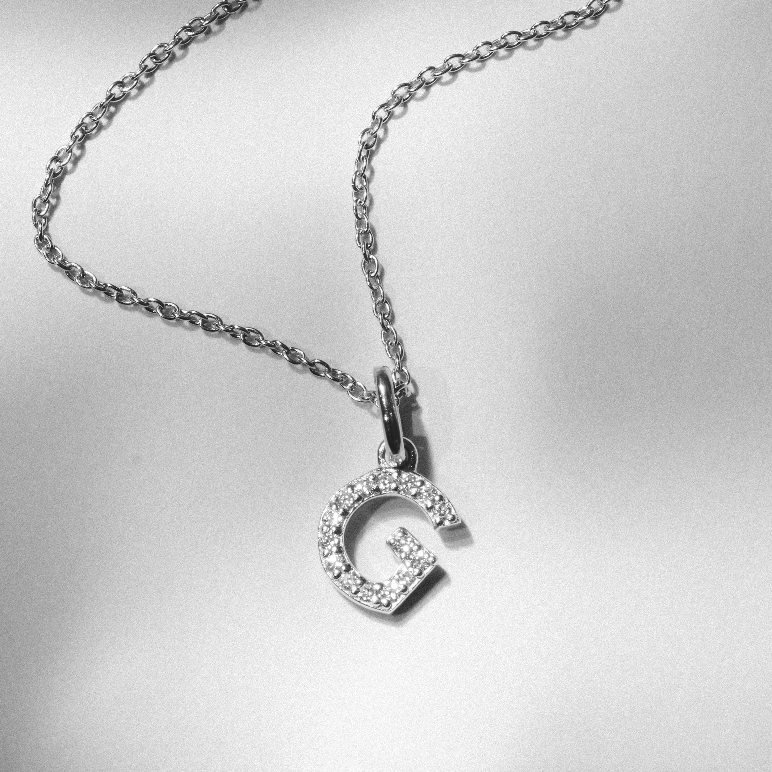 Love Letter Initial G Lab Diamond Necklace set in 925 Sterling Silver